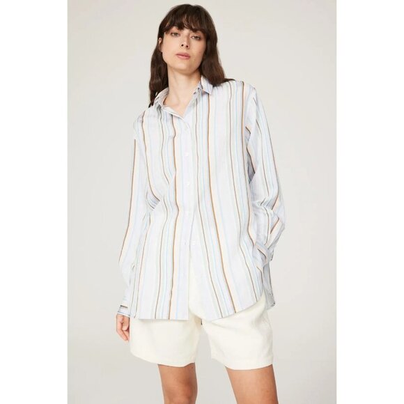 Samsoe Samsoe Alfrida Pastel Blue Striped Button Front Shirt Women's Size XXS - Picture 2 of 10